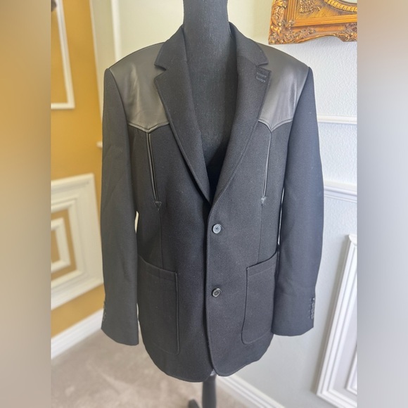 Black Blazer with Lamb Leather Accents - Picture 6 of 17